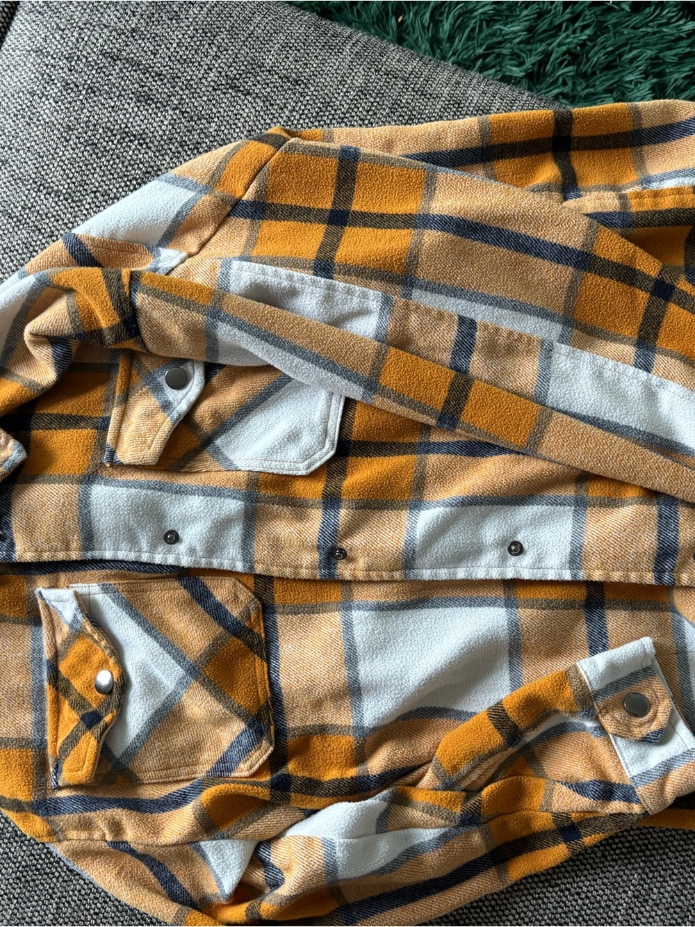 Mustard Yellow & Light Blue Plaid Button-Up Shacket- Oversized fit